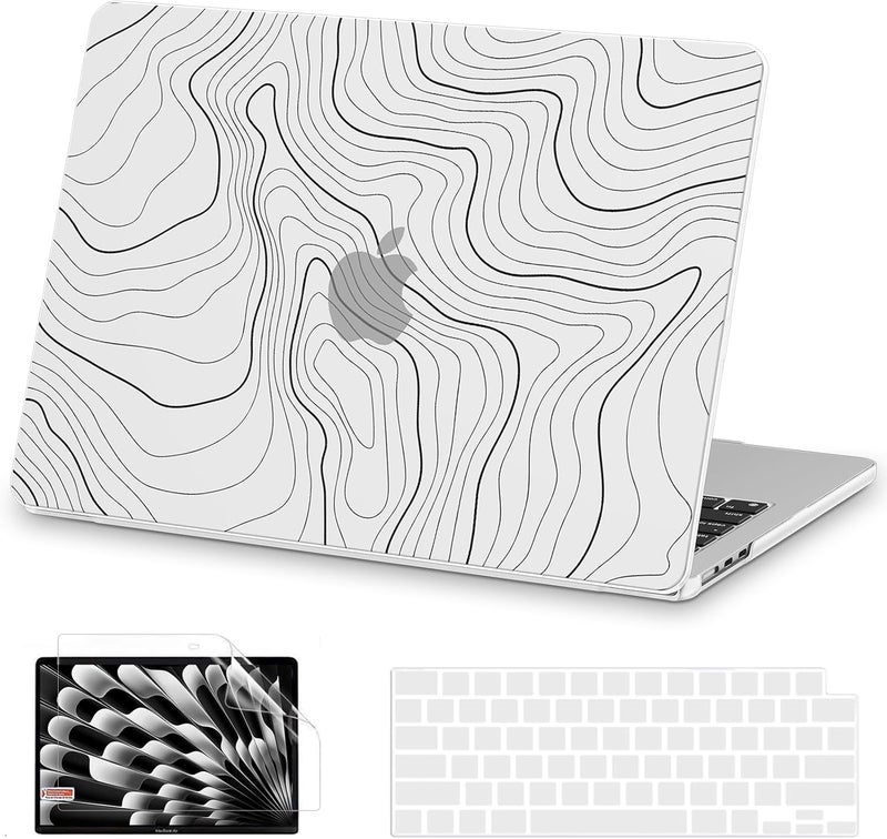 AKIT Compatible with MacBook Air 13 inch Case 2026 2025 2024-2022 M4 M3 M2 A3240 A3113 A2681, Unique Hard Shell Laptop Case+Screen Protector+Keyboard Cover for MacBook Air 13.6 inch, Contour Line - Image 1